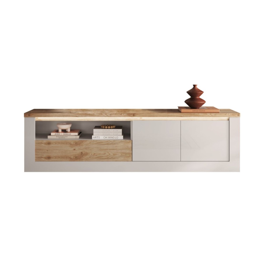copy of TV-Möbel BRAZZA 182 cm – 2 Türen, 2 Schubladen – Satin Nussbaum und sichtbare Fächer