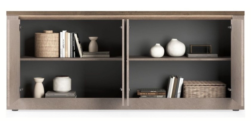 copy of Buffet BRAZZA met 1 deur en 3 laden - Compacte opbergruimte in satijn notenhout - Zichtbare vakken - 119 cm