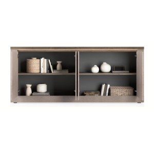 copy of Buffet BRAZZA met 1 deur en 3 laden - Compacte opbergruimte in satijn notenhout - Zichtbare vakken - 119 cm