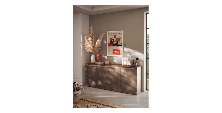 copy of Buffet BRAZZA met 1 deur en 3 laden - Compacte opbergruimte in satijn notenhout - Zichtbare vakken - 119 cm