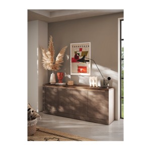 copy of Buffet BRAZZA met 1 deur en 3 laden - Compacte opbergruimte in satijn notenhout - Zichtbare vakken - 119 cm