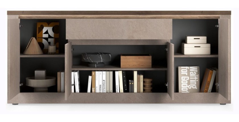 copy of Buffet BRAZZA 1 Tür 3 Schubladen – Kompakter Walnuss-Satin-Stauraum – Sichtbare Fächer – 119 cm