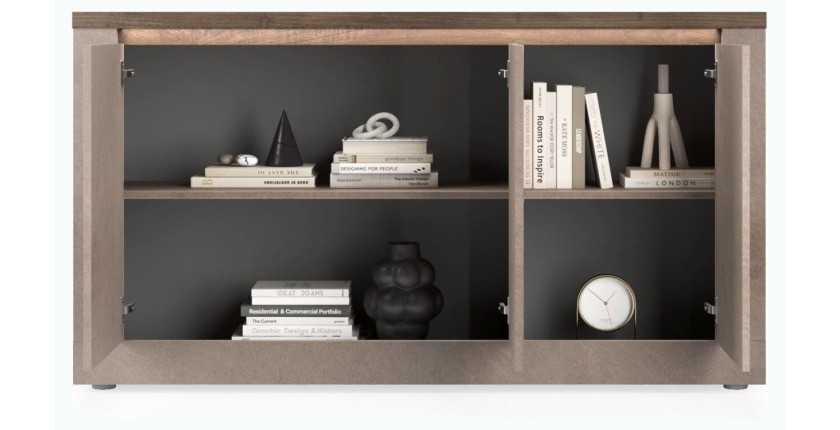 copy of Buffet BRAZZA 1 Tür 3 Schubladen – Kompakter Walnuss-Satin-Stauraum – Sichtbare Fächer – 119 cm
