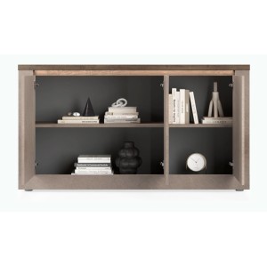copy of Buffet BRAZZA 1 Tür 3 Schubladen – Kompakter Walnuss-Satin-Stauraum – Sichtbare Fächer – 119 cm