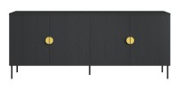 Buffet 4 portes MONDO – Noir mat, pieds métal et poignées dorées – Design moderne