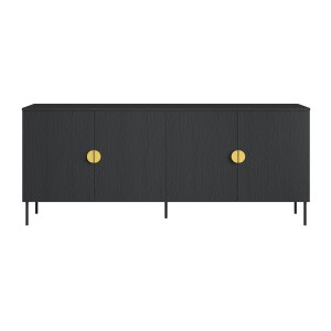 Buffet 4 portes MONDO – Noir mat, pieds métal et poignées dorées – Design moderne