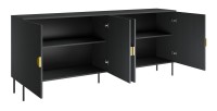 Buffet 4 portes MONDO – Noir mat, pieds métal et poignées dorées – Design moderne