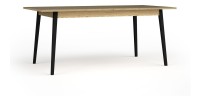Mesa extensible MONDO – Tablero de roble y patas negras – 160 a 200 cm – Patas inclinadas de metal