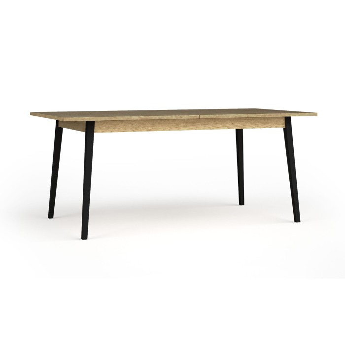 Table extensible MONDO – Plateau chêne et pieds noirs – 160 à 200 cm – Pieds inclinés en métal