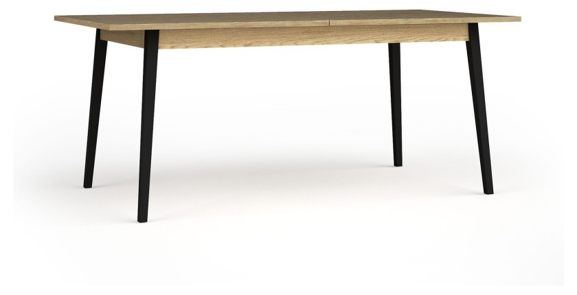 Mesa extensible MONDO – Tablero de roble y patas negras – 160 a 200 cm – Patas inclinadas de metal