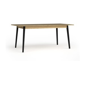 Mesa extensible MONDO – Tablero de roble y patas negras – 160 a 200 cm – Patas inclinadas de metal