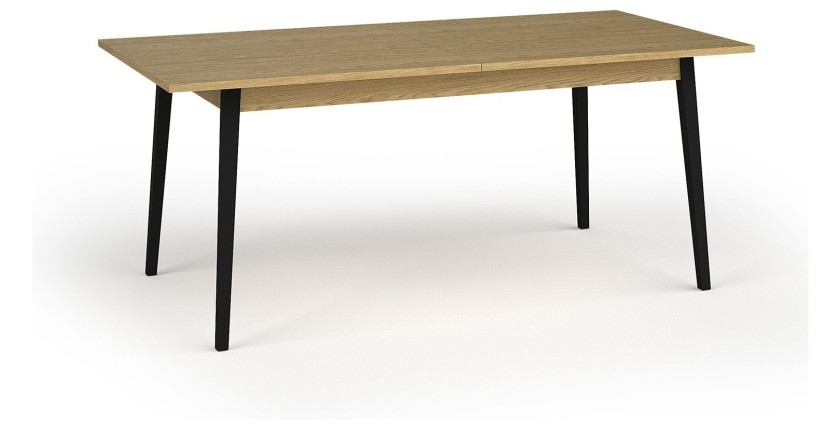 Mesa extensible MONDO – Tablero de roble y patas negras – 160 a 200 cm – Patas inclinadas de metal
