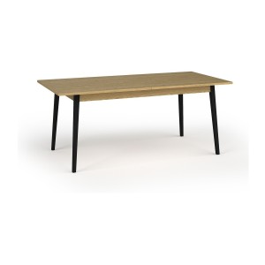 Mesa extensible MONDO – Tablero de roble y patas negras – 160 a 200 cm – Patas inclinadas de metal