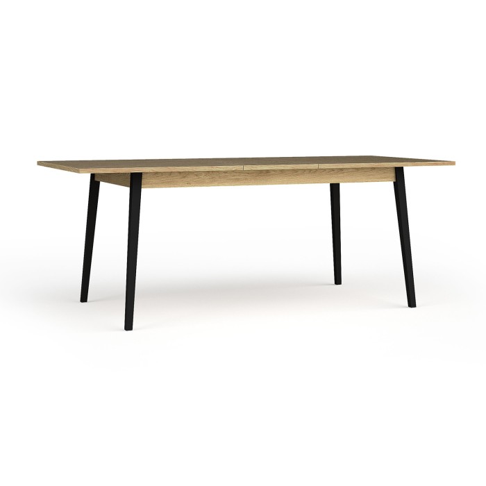Table extensible MONDO – Plateau chêne et pieds noirs – 160 à 200 cm – Pieds inclinés en métal
