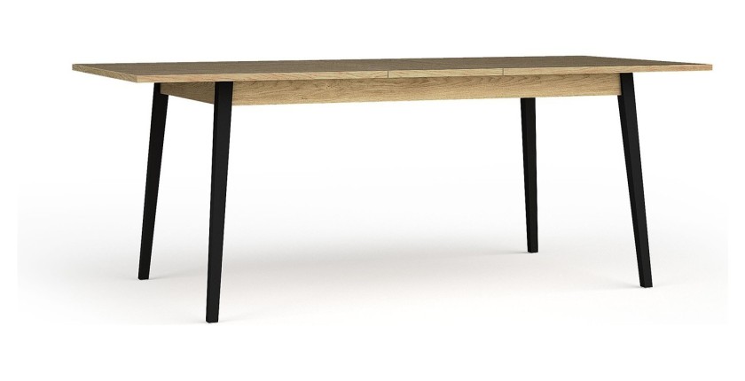 Mesa extensible MONDO – Tablero de roble y patas negras – 160 a 200 cm – Patas inclinadas de metal