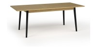 Mesa extensible MONDO – Tablero de roble y patas negras – 160 a 200 cm – Patas inclinadas de metal