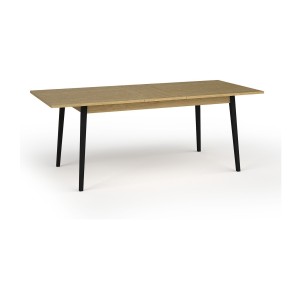 Mesa extensible MONDO – Tablero de roble y patas negras – 160 a 200 cm – Patas inclinadas de metal