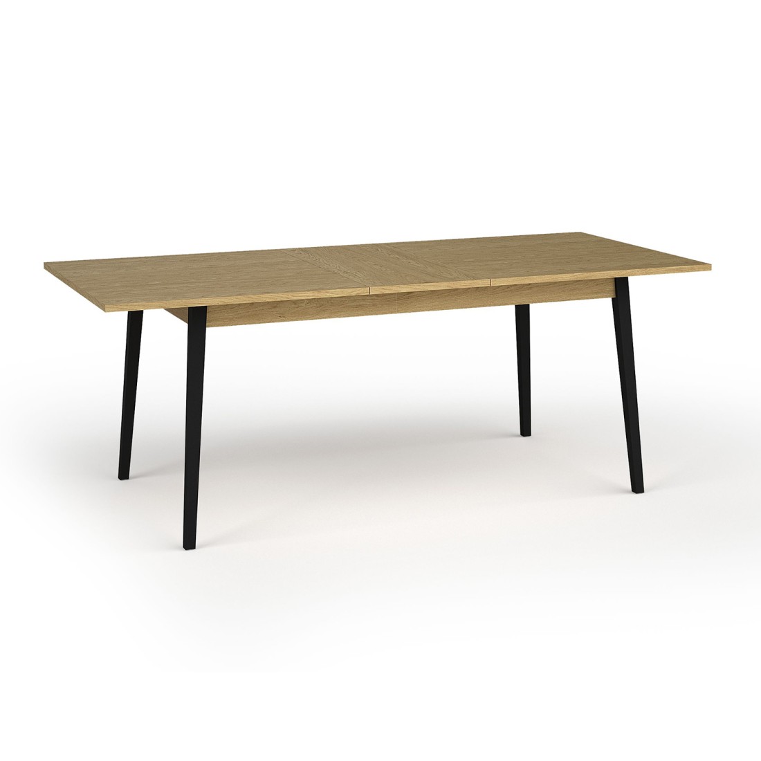 Mesa extensible MONDO – Tablero de roble y patas negras – 160 a 200 cm – Patas inclinadas de metal