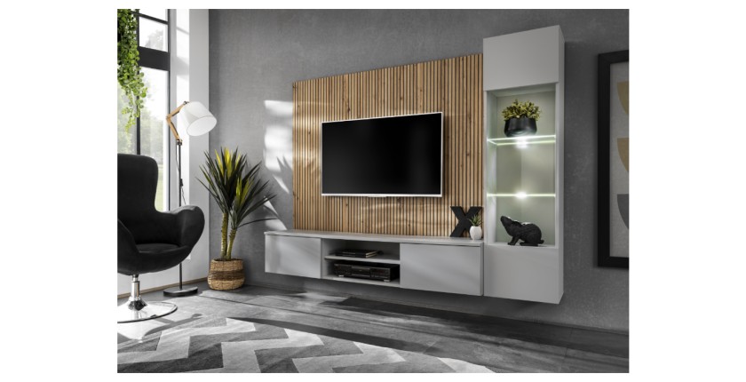 Ensemble IXAR meuble TV et vitrine mis en situation dans un décor 3D