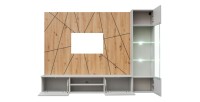 Ensemble IXAR géométrique avec meuble TV vitrine et panneaux muraux ouvert