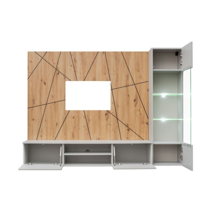 Composition murale IXAR géométrique – TV-Möbel + hängende Vitrine + dekorative Paneele
