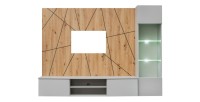 Ensemble IXAR géométrique avec meuble TV vitrine et panneaux muraux