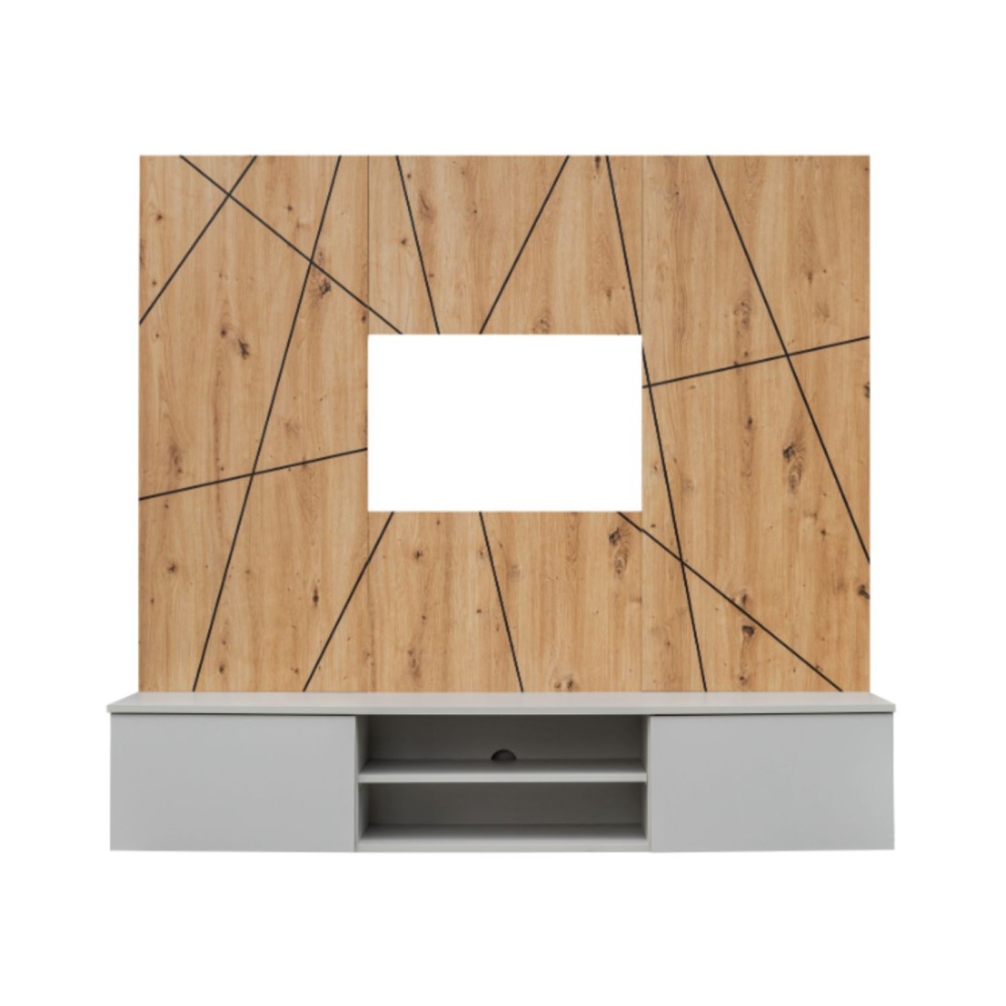 Wandkomposition IXAR geometrisch – TV-Möbel + dekorative Paneele