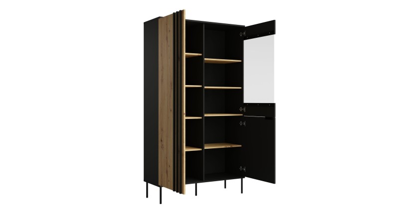 Vitrina diseño IZO – 2 puertas – Negro ónix & Roble claro – 110x195x40 cm