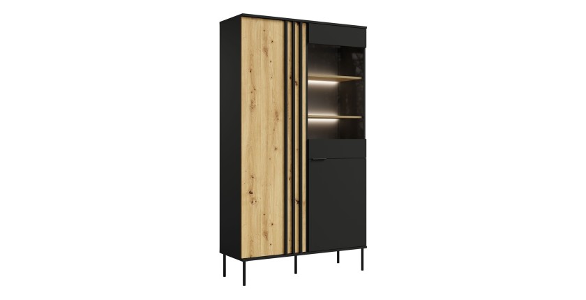 Vitrina diseño IZO – 2 puertas – Negro ónix & Roble claro – 110x195x40 cm