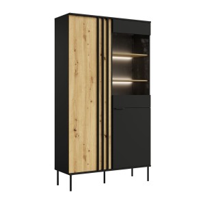 Vitrina diseño IZO – 2 puertas – Negro ónix & Roble claro – 110x195x40 cm