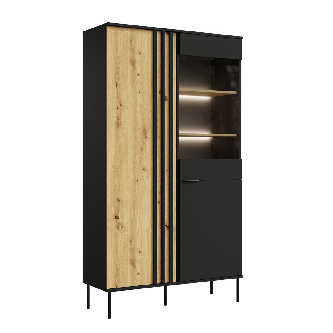 Vitrina diseño IZO – 2 puertas – Negro ónix & Roble claro – 110x195x40 cm