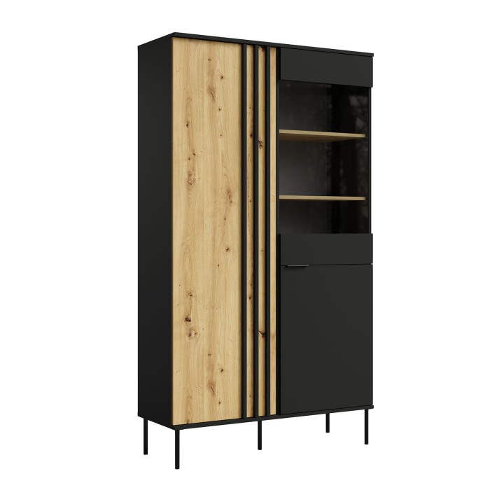 Vitrina diseño IZO – 2 puertas – Negro ónix & Roble claro – 110x195x40 cm