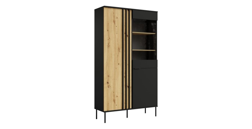Vitrina diseño IZO – 2 puertas – Negro ónix & Roble claro – 110x195x40 cm