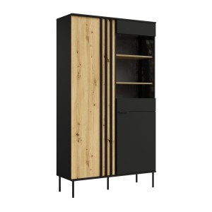 Vitrina diseño IZO – 2 puertas – Negro ónix & Roble claro – 110x195x40 cm