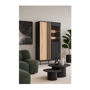 Vitrina diseño IZO – 2 puertas – Negro ónix & Roble claro – 110x195x40 cm