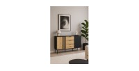 Buffet design IZO – 2 portes & 3 tiroirs – Noir onyx & Chêne clair – 165x92x40 cm