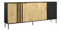Buffet design IZO – 4 portes – Noir onyx & Chêne clair – 220x92x40 cm