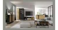 Buffet design IZO – 4 portes – Noir onyx & Chêne clair – 220x92x40 cm