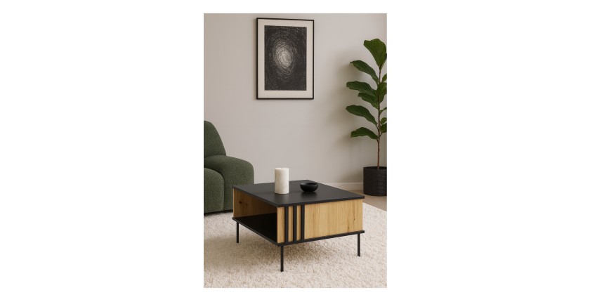 Mesa baja de diseño IZO – Ónix negro & Roble claro – 87x43x66 cm