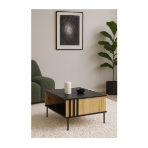 Mesa baja de diseño IZO – Ónix negro & Roble claro – 87x43x66 cm