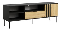Meuble TV design IZO – Noir onyx & Chêne clair – 160x58x40 cm