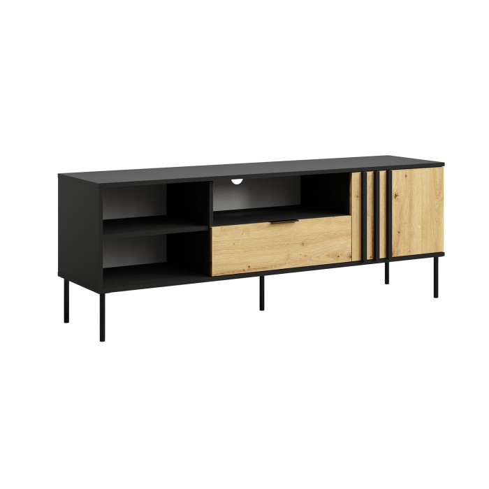 Meuble TV design IZO – Noir onyx & Chêne clair – 160x58x40 cm