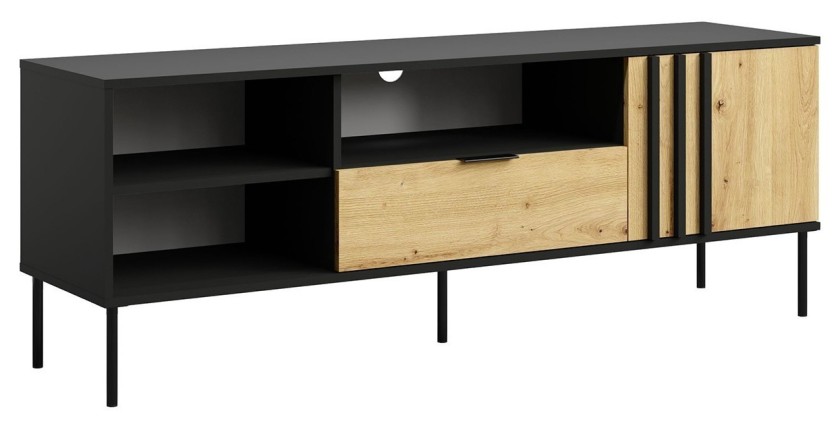Meuble TV design IZO – Noir onyx & Chêne clair – 160x58x40 cm