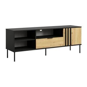 Meuble TV design IZO – Noir onyx & Chêne clair – 160x58x40 cm