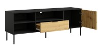 Meuble TV design IZO – Noir onyx & Chêne clair – 160x58x40 cm