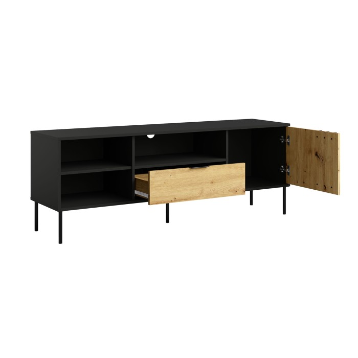 Mueble para TV diseño IZO – Negro ónix & Roble claro – 160x58x40 cm