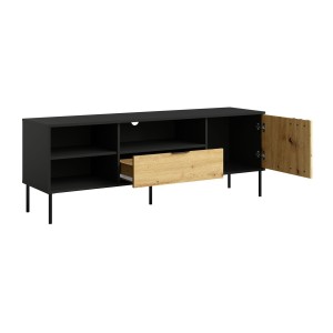 Meuble TV design IZO – Noir onyx & Chêne clair – 160x58x40 cm