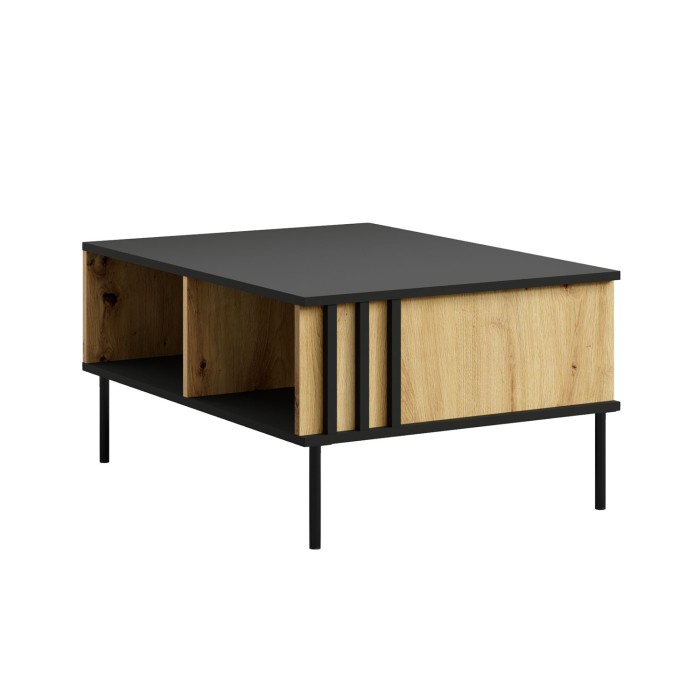 Conjunto de muebles de diseño IZO - Vitrina + Buffets + Mesa de centro + Mueble para TV - Negro ónix & Roble claro