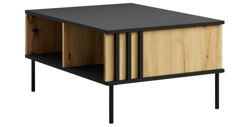 Ensemble de meubles design IZO – Vitrine + Buffets + Table basse + Meuble TV – Noir onyx & Chêne clair