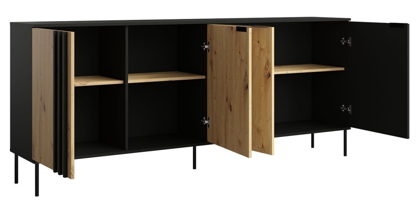 Ensemble de meubles design IZO – Vitrine + Buffets + Table basse + Meuble TV – Noir onyx & Chêne clair
